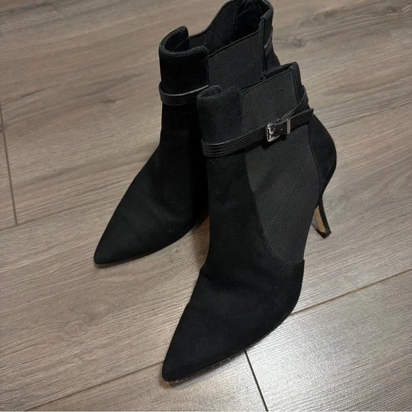 MICHAEL KORS Hamilton Black Suede Pointed-Toe Ankle Bootie with Buckle - Picture 5 of 11